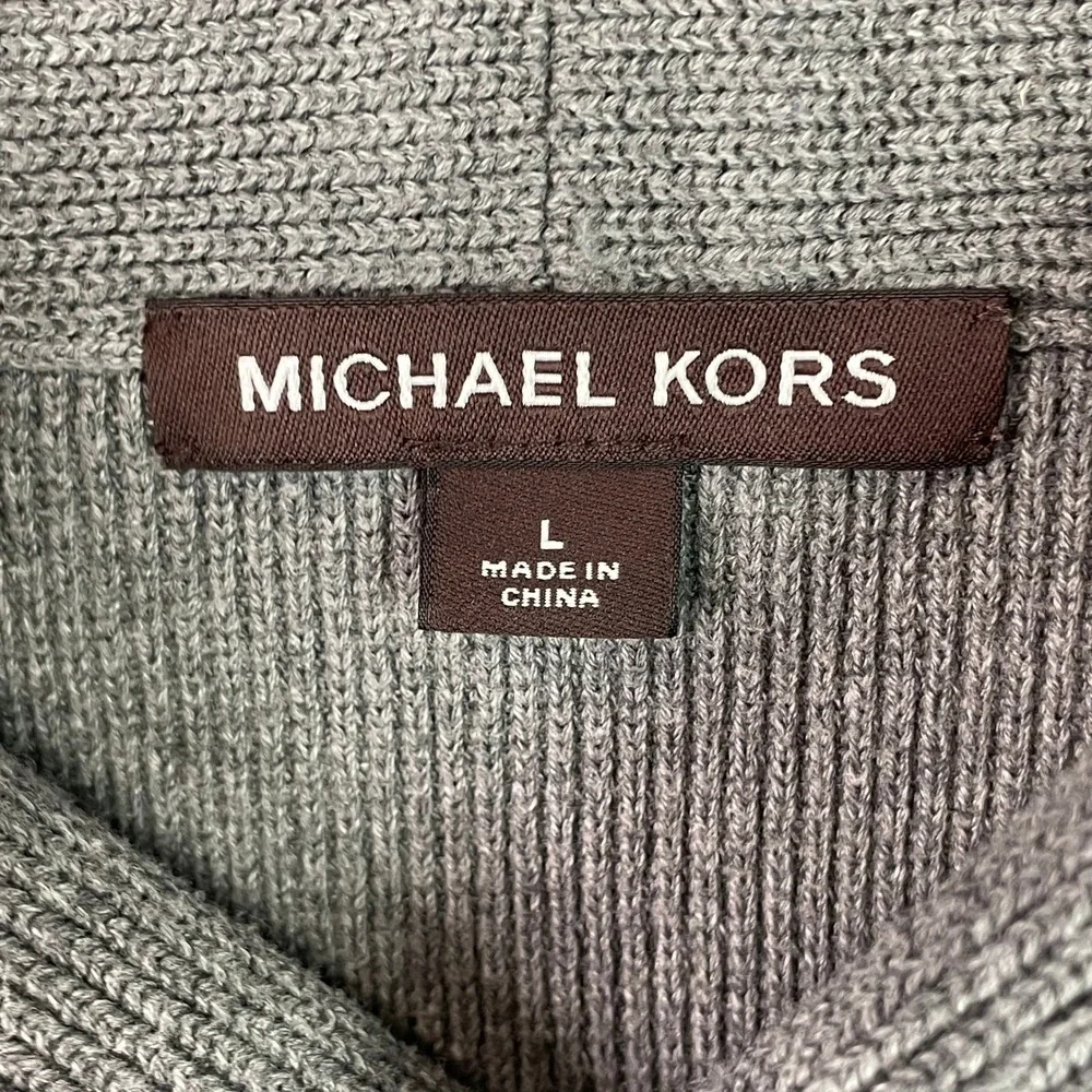 Michael Kors Shawl Collar Sweater Womens Large Grey Ribbed Knit Pullover Cotton